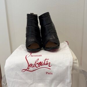 Christian Louboutin Black Leather Peep-Toe Wrap Booties